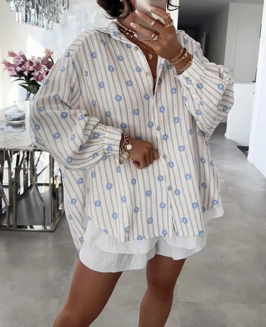 Chemise gaze de coton imprimée léopard