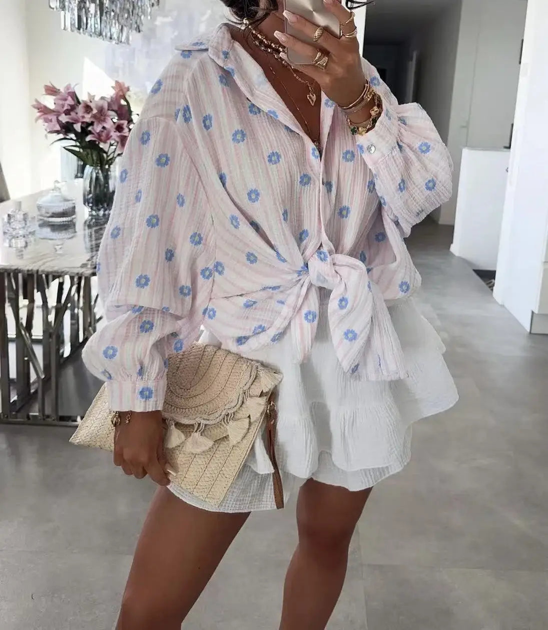 Chemise gaze de coton imprimée léopard