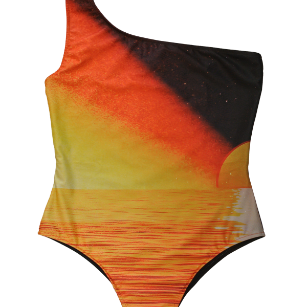 Mallorca – Maillot une pièce épaule asymétrique imprimé coucher de soleil – SOLOR DV