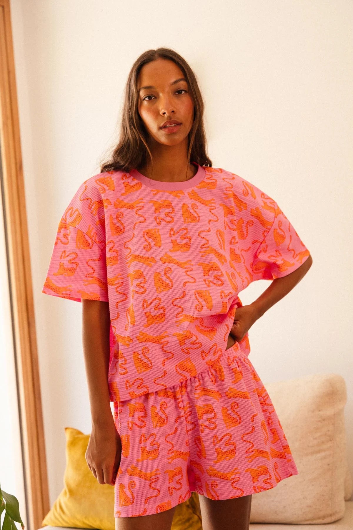 Pyjama Gaufré Coton Bio pink léo fuchsia– We Are Jolies
