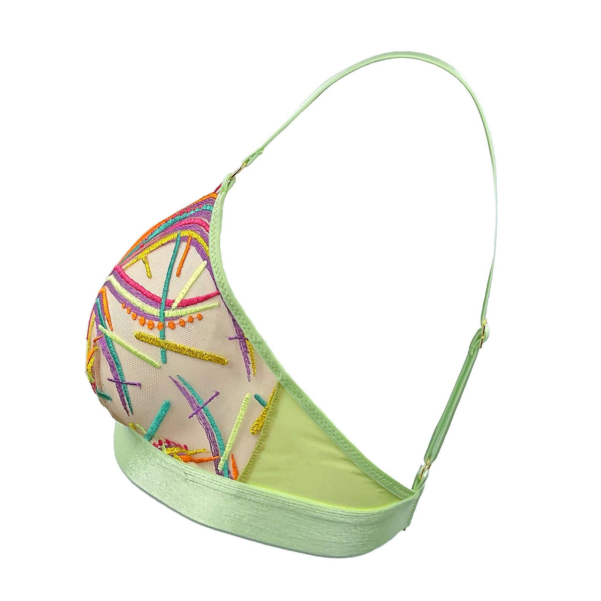 Disco Deco Triangle Bralette – Bralette brodée graphique vert lime – Somewhere Never - Baume Shop