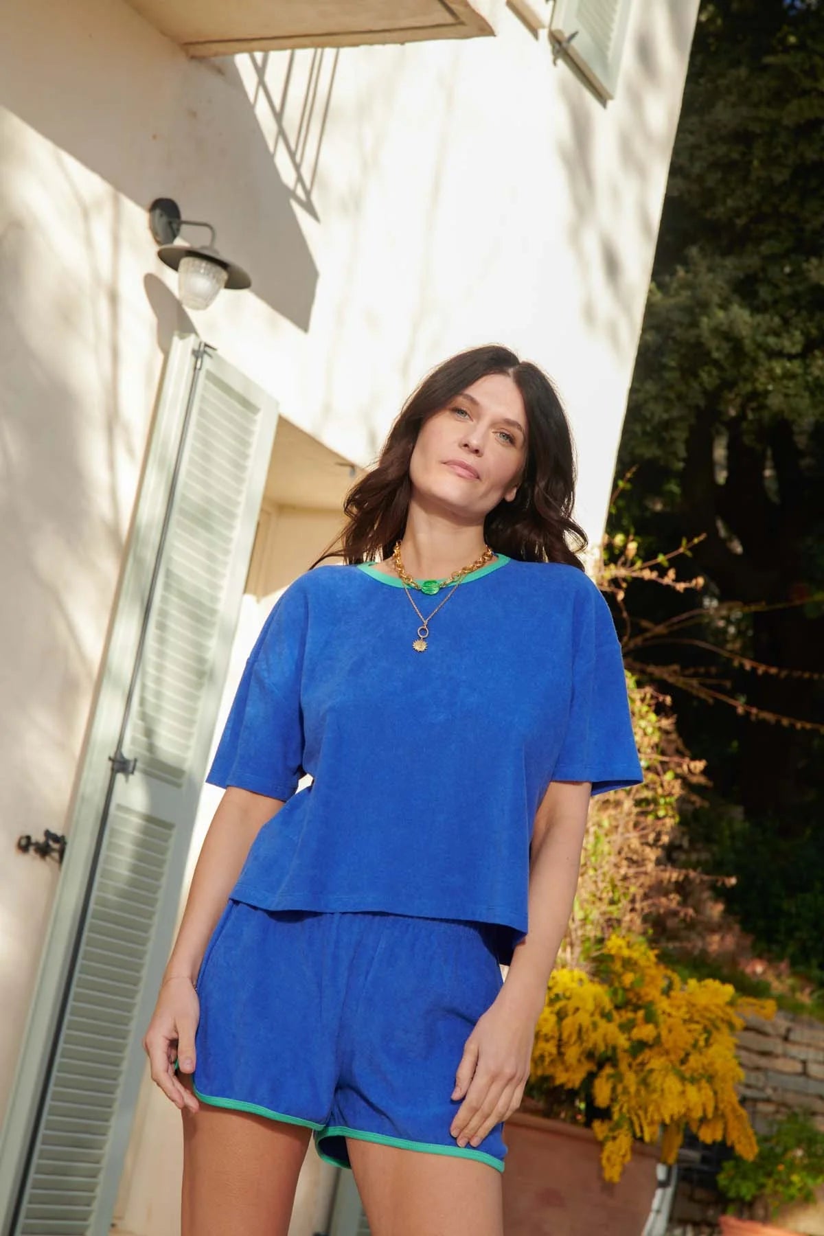 Ensemble Éponge Coton Bio Crop Top & Short Bleu Klein Menthe – We Are Jolies - Baume Shop