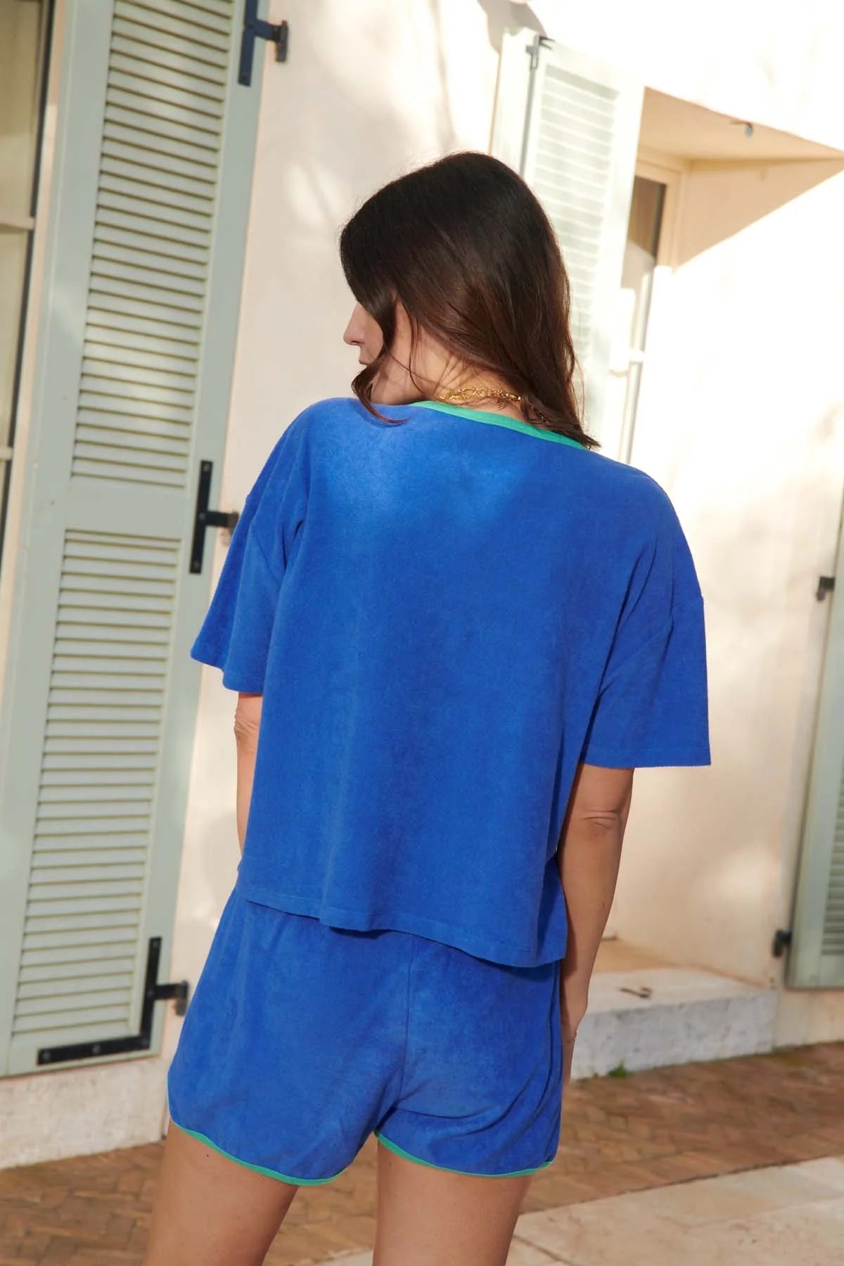 Ensemble Éponge Coton Bio Crop Top & Short Bleu Klein Menthe – We Are Jolies - Baume Shop