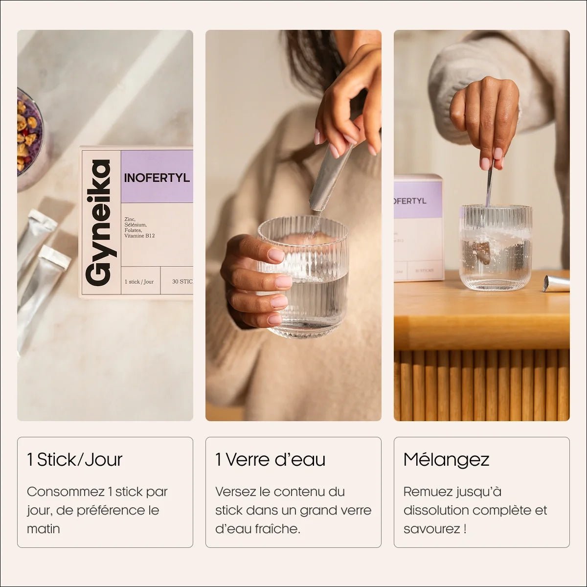 Inofertyl – Base nutritionnelle fertilité 6 actifs en sticks – Gyneika - Baume Shop