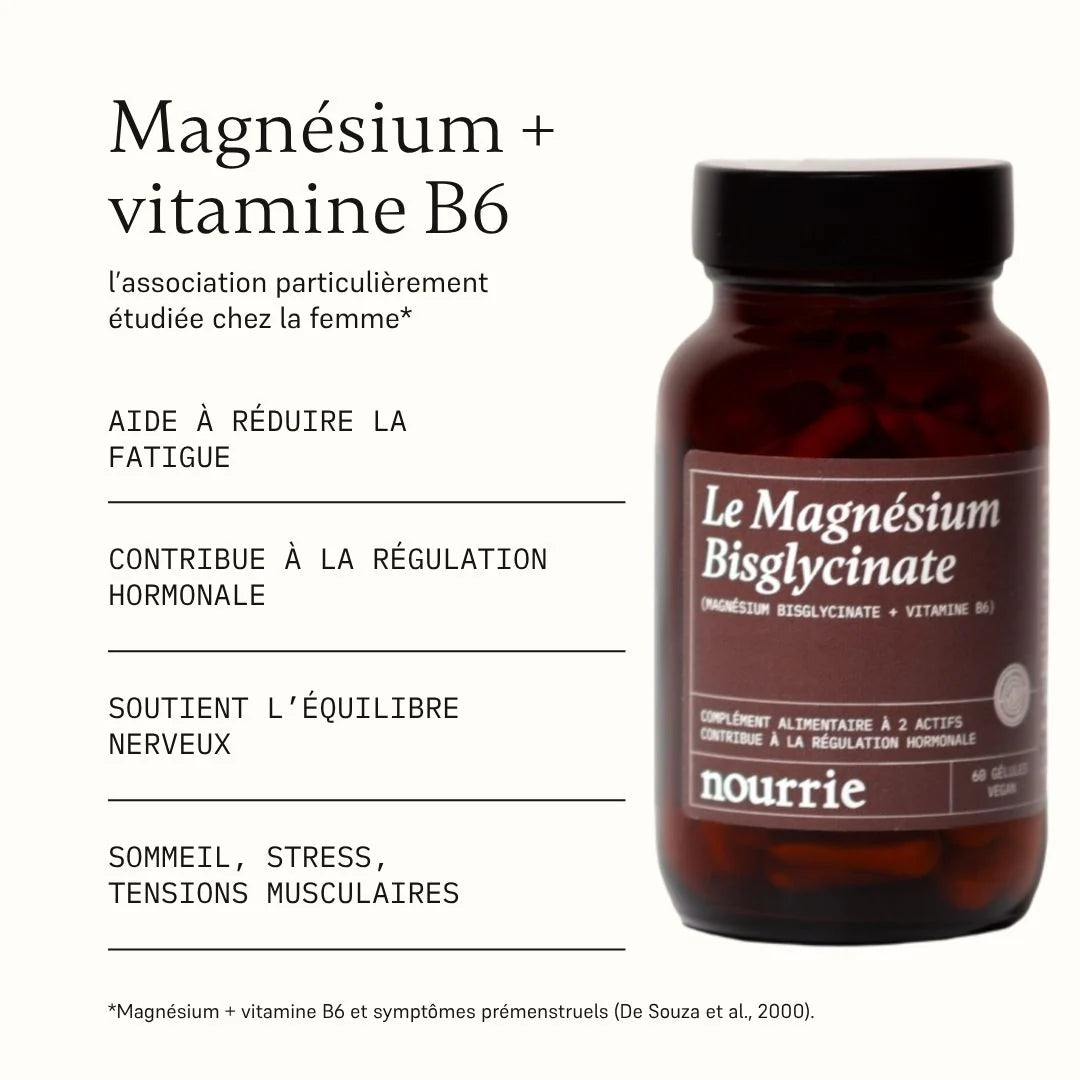 Magnésium Bisglycinate + Vitamine B6 – 60 gélules – Nourrie