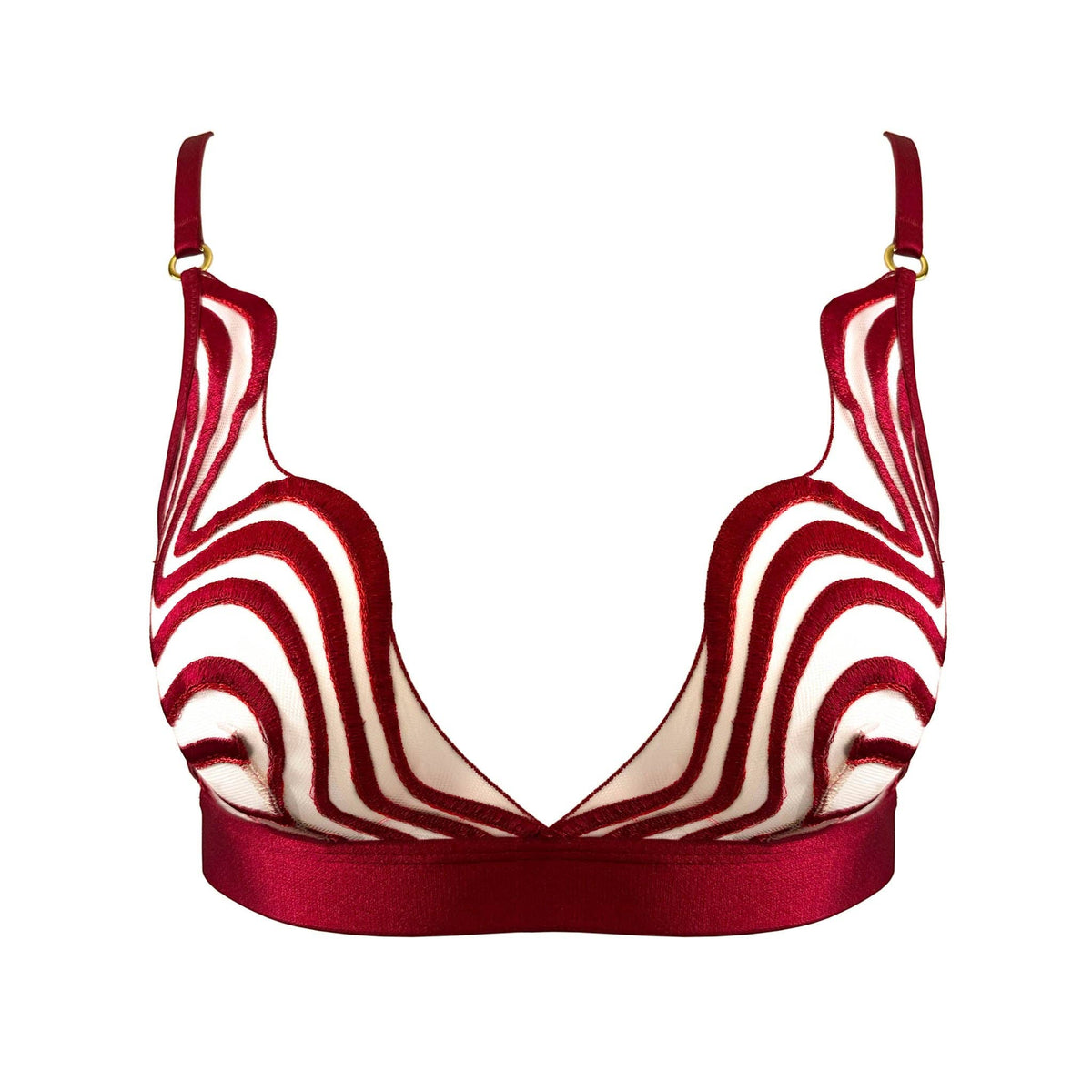 Making Waves Triangle Bralette – Bralette brodée rouge high apex – Somewhere Never - Baume Shop