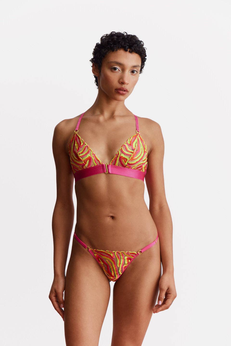 Running Wild String – String brodé rayures rose & or – Somewhere Never - Baume Shop