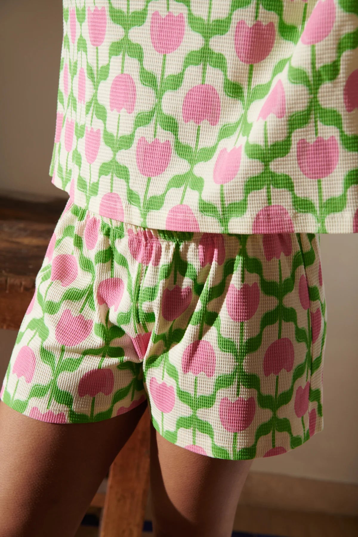 Pyjama Gaufré Coton Bio Tulipes Roses – We Are Jolies
