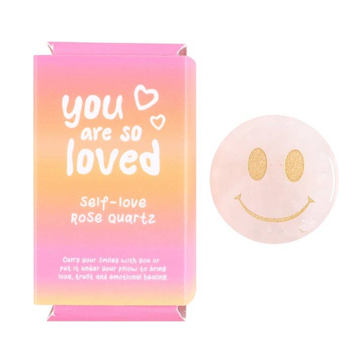 Vous êtes aimé en cristal Happy Face en quartz rose - Baume Shop