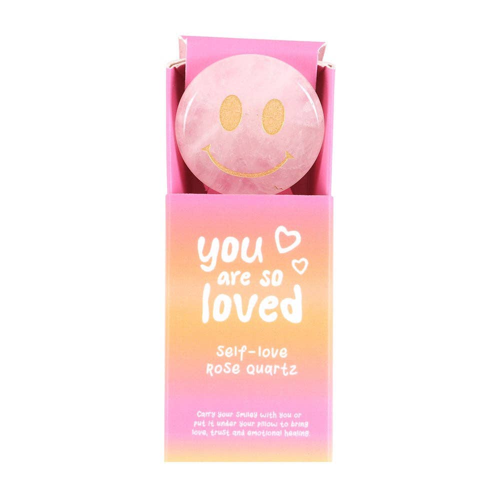 Vous êtes aimé en cristal Happy Face en quartz rose - Baume Shop