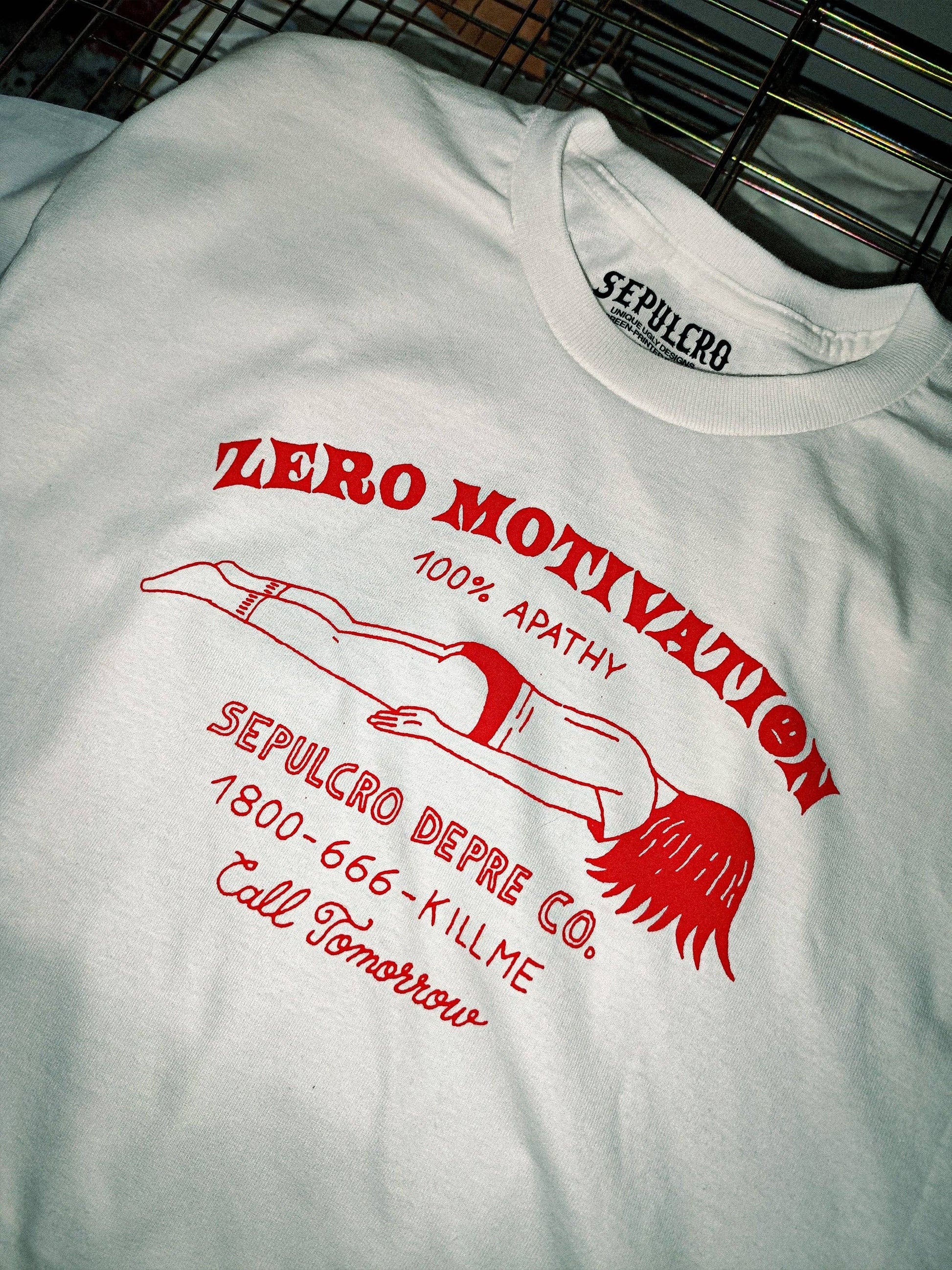 Zero Motivation T-Shirt Sérigraphié Coton Unisexe Blanc – SEPULCRO - Baume Shop
