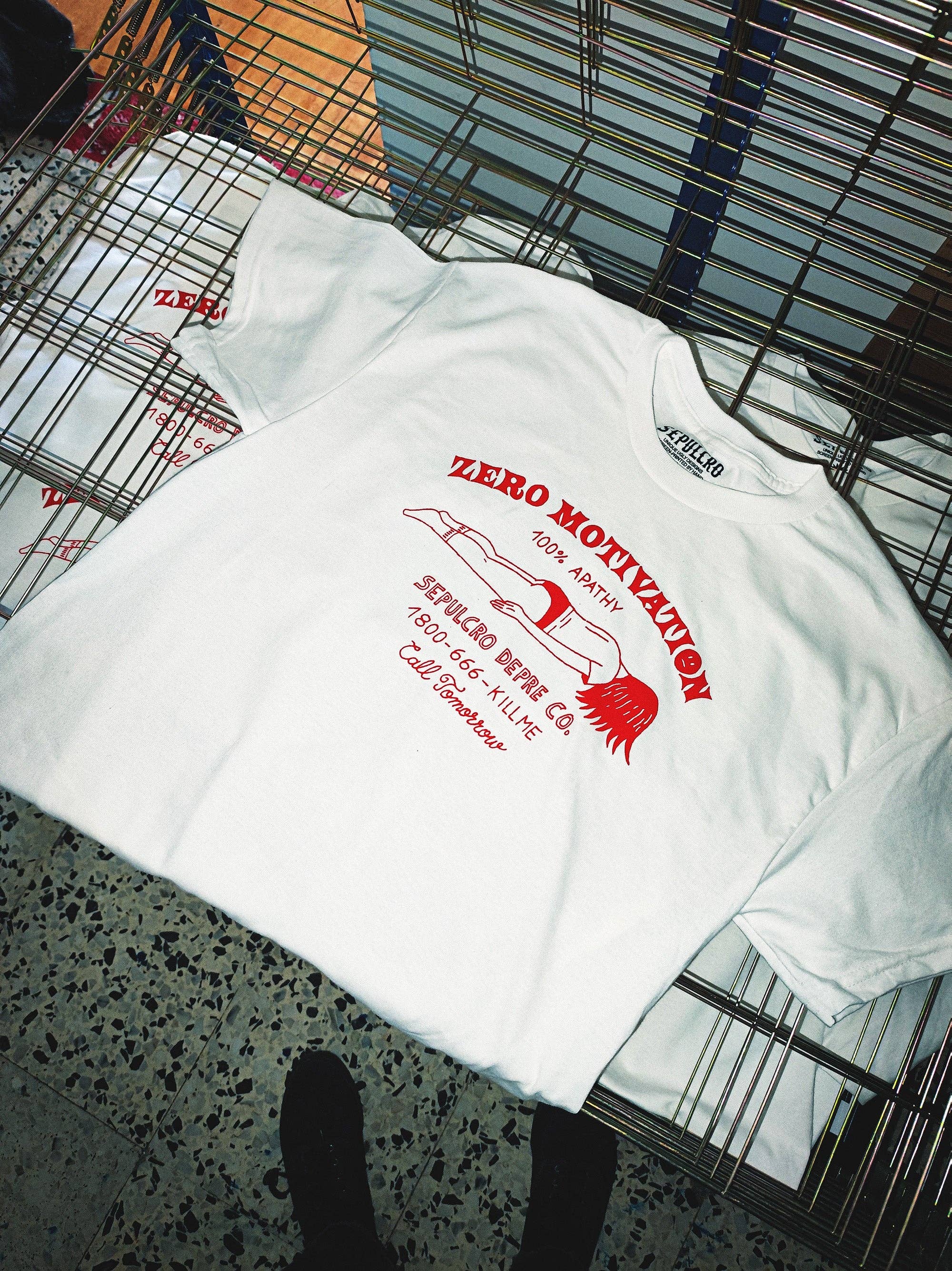 Zero Motivation T-Shirt Sérigraphié Coton Unisexe Blanc – SEPULCRO - Baume Shop